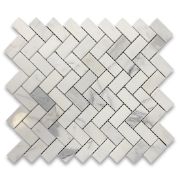 Statuary White Marble 1x2 Herringbone Mosaic Tile Polished