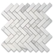 Statuary White Marble 1x3 Herringbone Mosaic Tile Honed