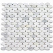 Statuary White Marble 1-1/4x5/8 Oval Ellipse Mosaic Tile Honed