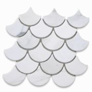 Statuary White Marble Grand Fish Scale Fan Shape Mosaic Tile Honed