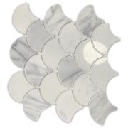 Statuary White Marble Grand Fish Scale Fan Shape Mosaic Tile Polished