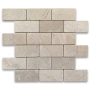 Crema Marfil Marble 2x4 Grand Brick Subway Mosaic Tile Tumbled