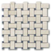 Crema Marfil 1x2 Basketweave Mosaic Tile w/ Black Dots Tumbled