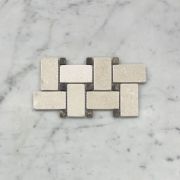 (Sample) Crema Marfil Marble 1x2 Basketweave Mosaic Tile w/ Emperador Dark Brown Dots Tumbled