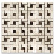 Crema Marfil Target Pinwheel Mosaic Tile w/ Emperador Dark Dots Polished