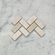(Sample) Crema Marfil Marble 1x2 Herringbone Mosaic Tile Tumbled