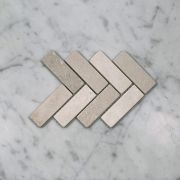 (Sample) Crema Marfil Marble 1x3 Herringbone Mosaic Tile Tumbled