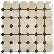 Crema Marfil 2 inch Octagon Mosaic Tile w/ Emperador Dark Dots Polished