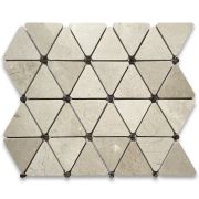 Crema Marfil 2-3/4 inch Triangle Mosaic Tile w/ Emperador Dark Round Dots Polished