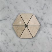 Crema Marfil 2-3/4 inch Triangle Mosaic Tile w/ Emperador Dark Round Dots Polished