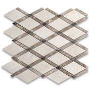 Crema Marfil Marble Diamond Lattice Mosaic Tile w/ Emperador Brown Polished