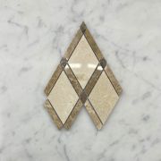 Crema Marfil Marble Diamond Lattice Mosaic Tile w/ Emperador Brown Polished