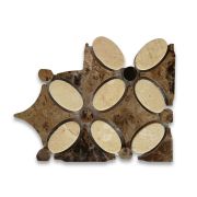 Crema Marfil Flower Mosaic Border Corner Tile w/ Emperador Dark Dots Polished