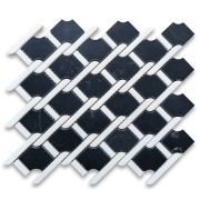 Nero Marquina Black Marble Princess Weave Rope Mosaic Tile w/ Thassos White Polished