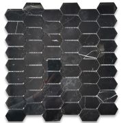 Nero Marquina Black Marble 1x2 Hive Picket Constellation Long Hexagon Mosaic Tile Polished