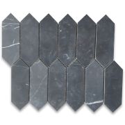 Nero Marquina Black Marble 2x6 Picket Fence Elongated Hexagon Mosaic Tile Honed