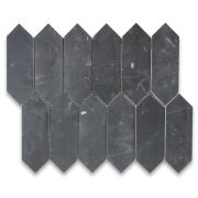 Nero Marquina Black Marble 2x6 Picket Fence Elongated Hexagon Mosaic Tile Polished