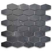 Nero Marquina Black Marble 1-1/4x3 Elongated Hexagon Mosaic Tile Honed