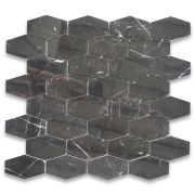 Nero Marquina Black Marble 1-1/4x3 Elongated Hexagon Mosaic Tile Polished