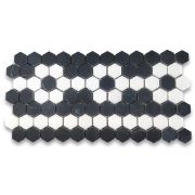 Nero Marquina Black Marble 1 inch Hexagon Mosaic Border Listello Tile Black Flower Pattern Honed