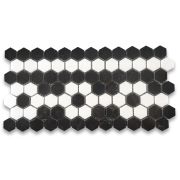 Nero Marquina Black Marble 1 inch Hexagon Mosaic Border Listello Tile Black Flower Pattern Polished