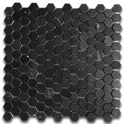 Nero Marquina Black Marble 1 inch Hexagon Mosaic Tile Honed