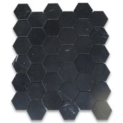 Nero Marquina Black Marble 2 inch Hexagon Mosaic Tile Honed