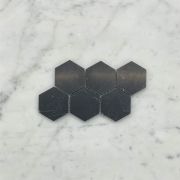 Nero Marquina Black Marble 2 inch Hexagon Mosaic Tile Honed