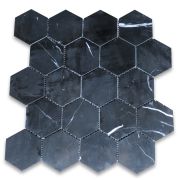 Nero Marquina 3 inch Hexagon Mosaic Tile Polished