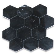 Nero Marquina 4 inch Hexagon Mosaic Tile Polished