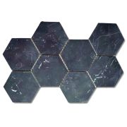 Nero Marquina Black Marble 5 inch Hexagon Mosaic Tile Honed