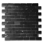 Nero Marquina Black Marble 1x2 Brick Mosaic Tile Honed