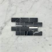 (Sample) Nero Marquina Black Marble 1x2 Medium Brick Mosaic Tile Polished