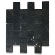 Nero Marquina Black Marble 2x4 Grand Brick Subway Mosaic Tile Honed