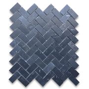 Nero Marquina Black Marble 1x2 Herringbone Mosaic Tile Honed