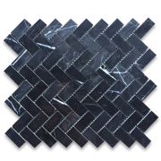 Nero Marquina 1x2 Herringbone Mosaic Tile Polished