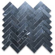 Nero Marquina 1x3 Herringbone Mosaic Tile Polished