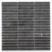 Nero Marquina Black Marble 5/8x4 Rectangular Stacked Mosaic Tile Polished