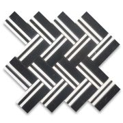 Nero Marquina Black Marble 1x4 Herringbone Mosaic Tile w/ Thassos White Lines Honed