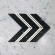 Nero Marquina Black Marble 1x4 Chevron Mosaic Tile w/ Thassos White Lines Honed
