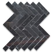 Nero Marquina Black Marble 1x4 Herringbone Mosaic Tile Polished