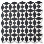 Nero Marquina Black Marble Kaleidoscope Diamond Mosaic Tile w/ Thassos White Honed
