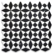 Nero Marquina Black Marble Kaleidoscope Diamond Mosaic Tile w/ Thassos White Polished