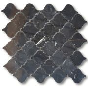 Nero Marquina Medium Lantern Shaped Arabesque Baroque Mosaic Tile Polished