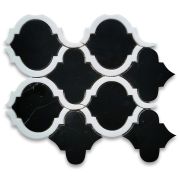 Nero Marquina Black Marble Waterjet Arabesque Baroque Grand Lantern Mosaic Tile w/ Thassos White Outline Honed