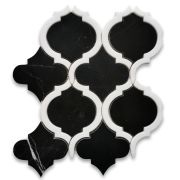 Nero Marquina Black Marble Waterjet Arabesque Baroque Grand Lantern Mosaic Tile w/ Thassos White Outline Polished