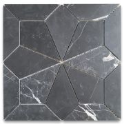 Nero Marquina Black Marble Starburst Geometric Mosaic Tile Honed