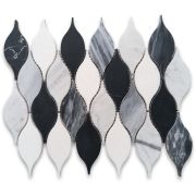 Nero Marquina Black Marble 6x2 Teardrop Windchime Mosaic Tile Honed