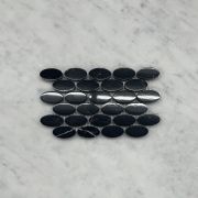 Nero Marquina Black Marble 1-1/4x5/8 Oval Ellipse Mosaic Tile Polished