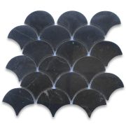 Nero Marquina Black Marble Grand Fish Scale Fan Shape Mosaic Tile Polished